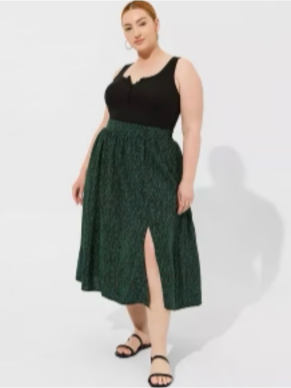 Torrid Slit A-Line Challis Midi Skirt Green Leopard Print